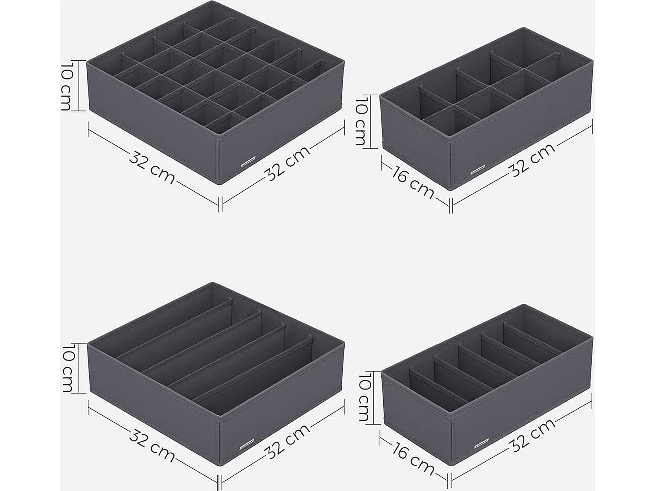 Parya Home Opbergdozen Lade-organizer set van 8 grijs