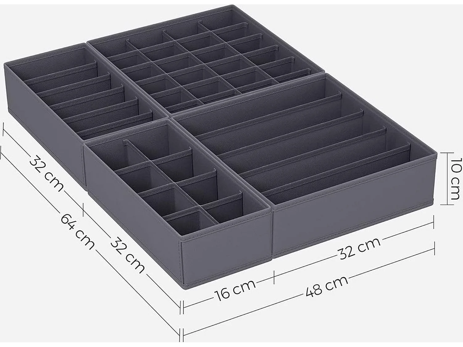 Parya Home Opbergdozen Lade-organizer set van 8 grijs