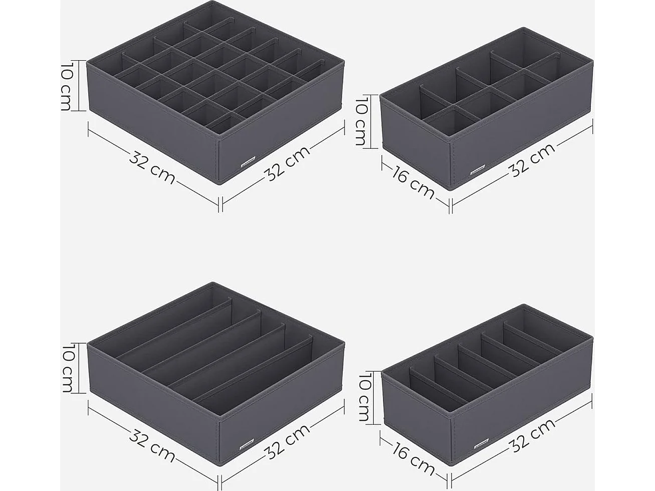 Parya Home Opbergdozen Lade-organizer set van 8 grijs
