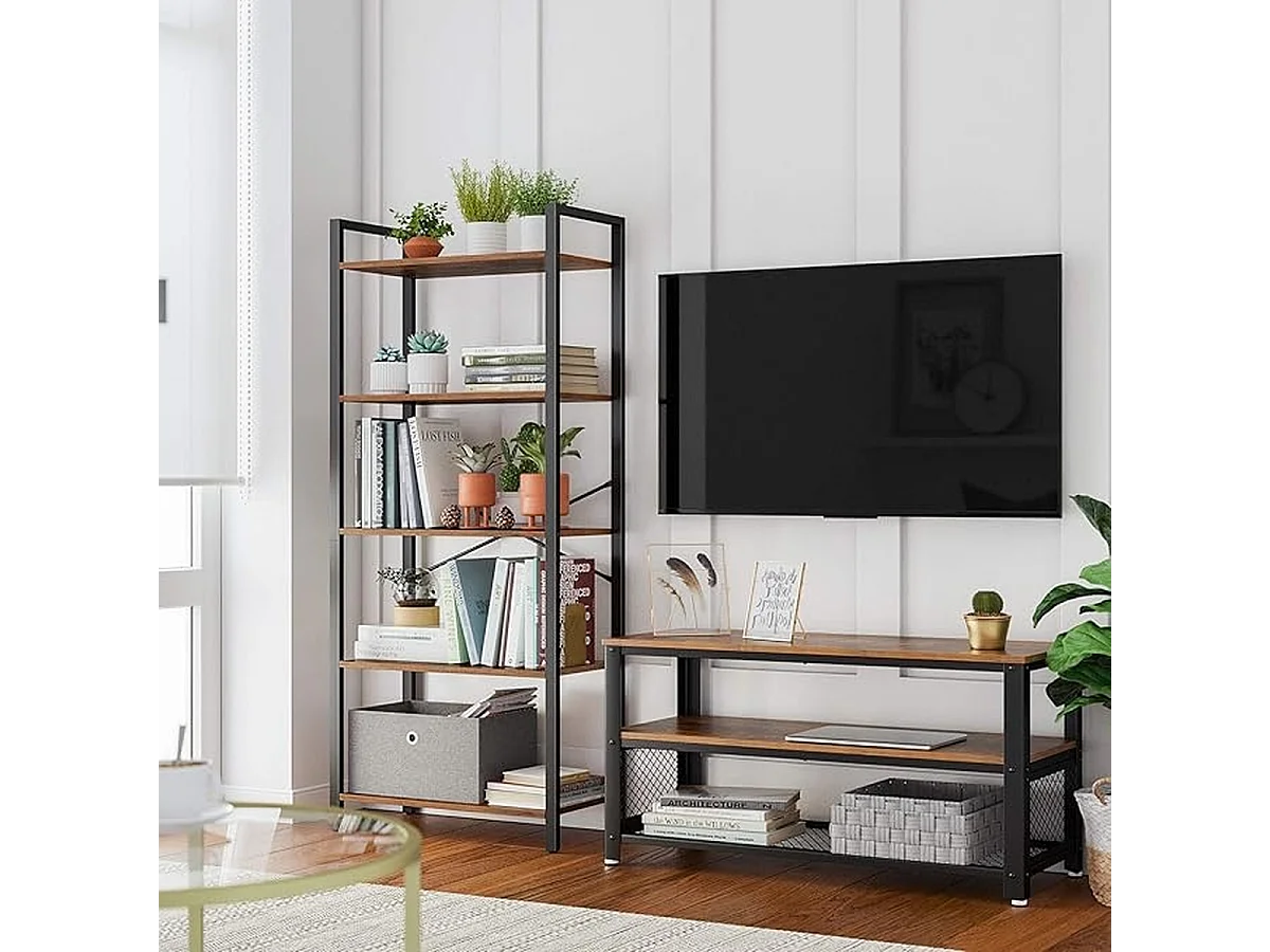 Para Home Bibliothèque avec cadre en acier brun et noir