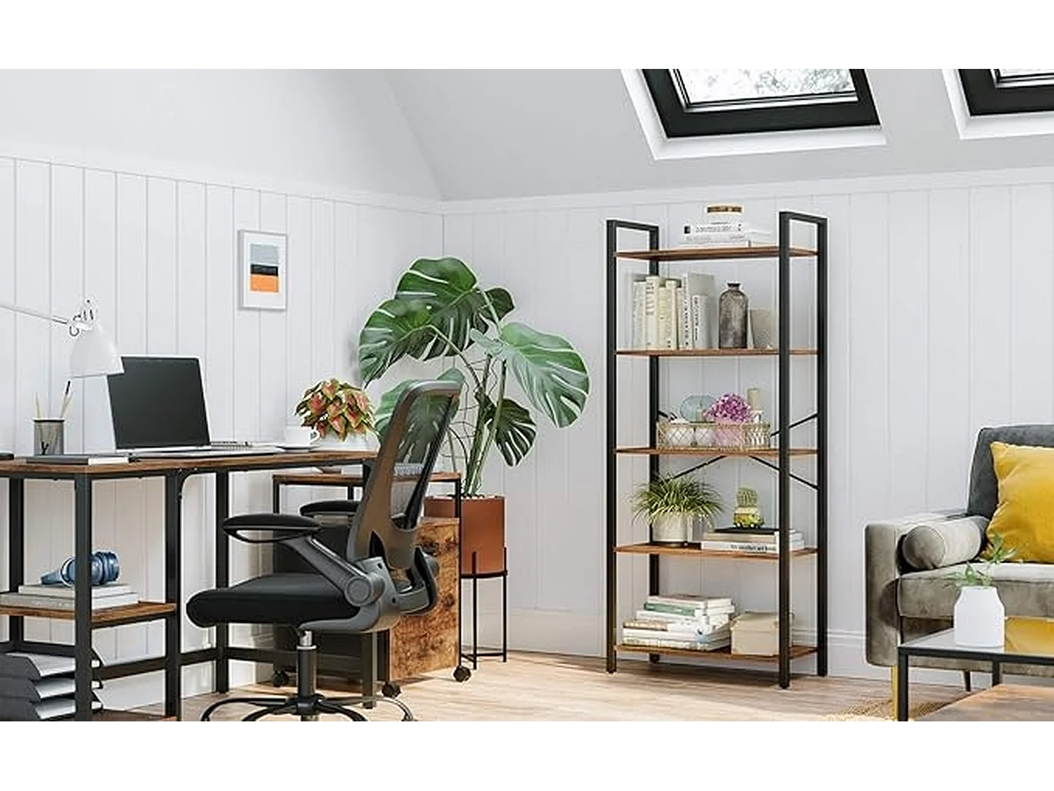 Para Home Bibliothèque avec cadre en acier brun et noir