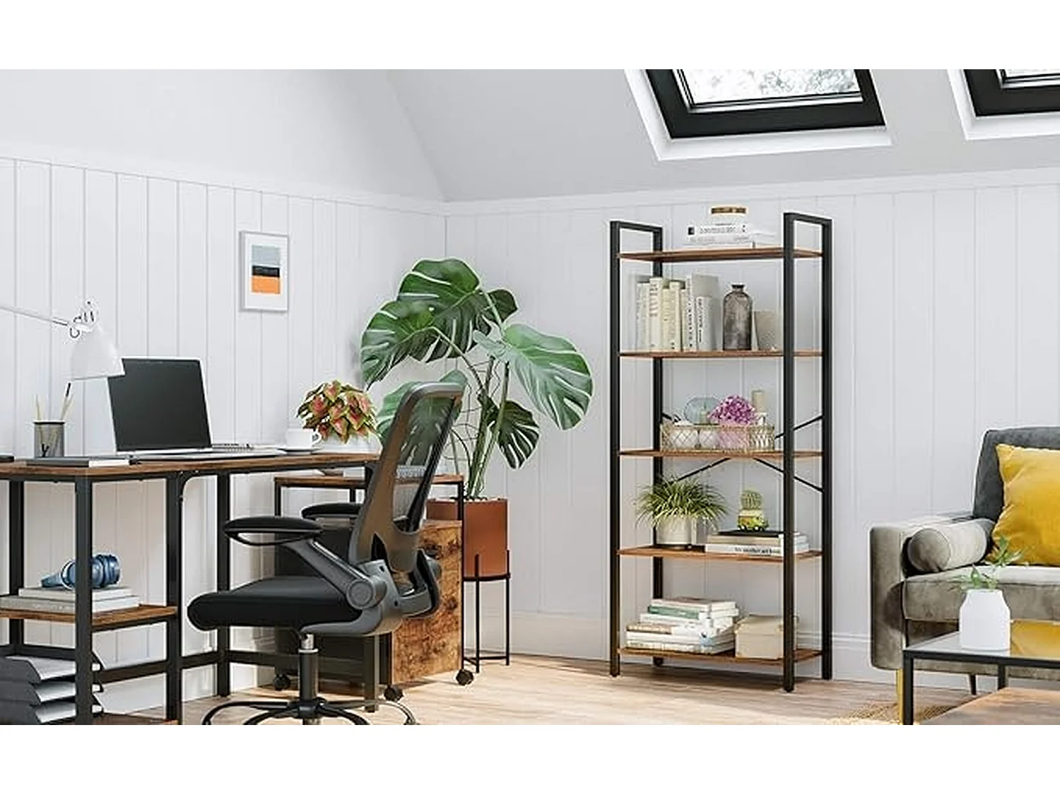 Para Home Bibliothèque avec cadre en acier brun et noir