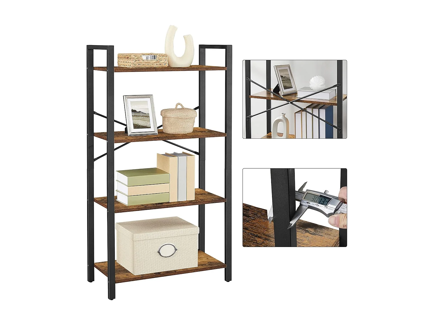 Parya Home Bibliothèque à 4 niveaux, étagère de rangement, hauteur 120 cm