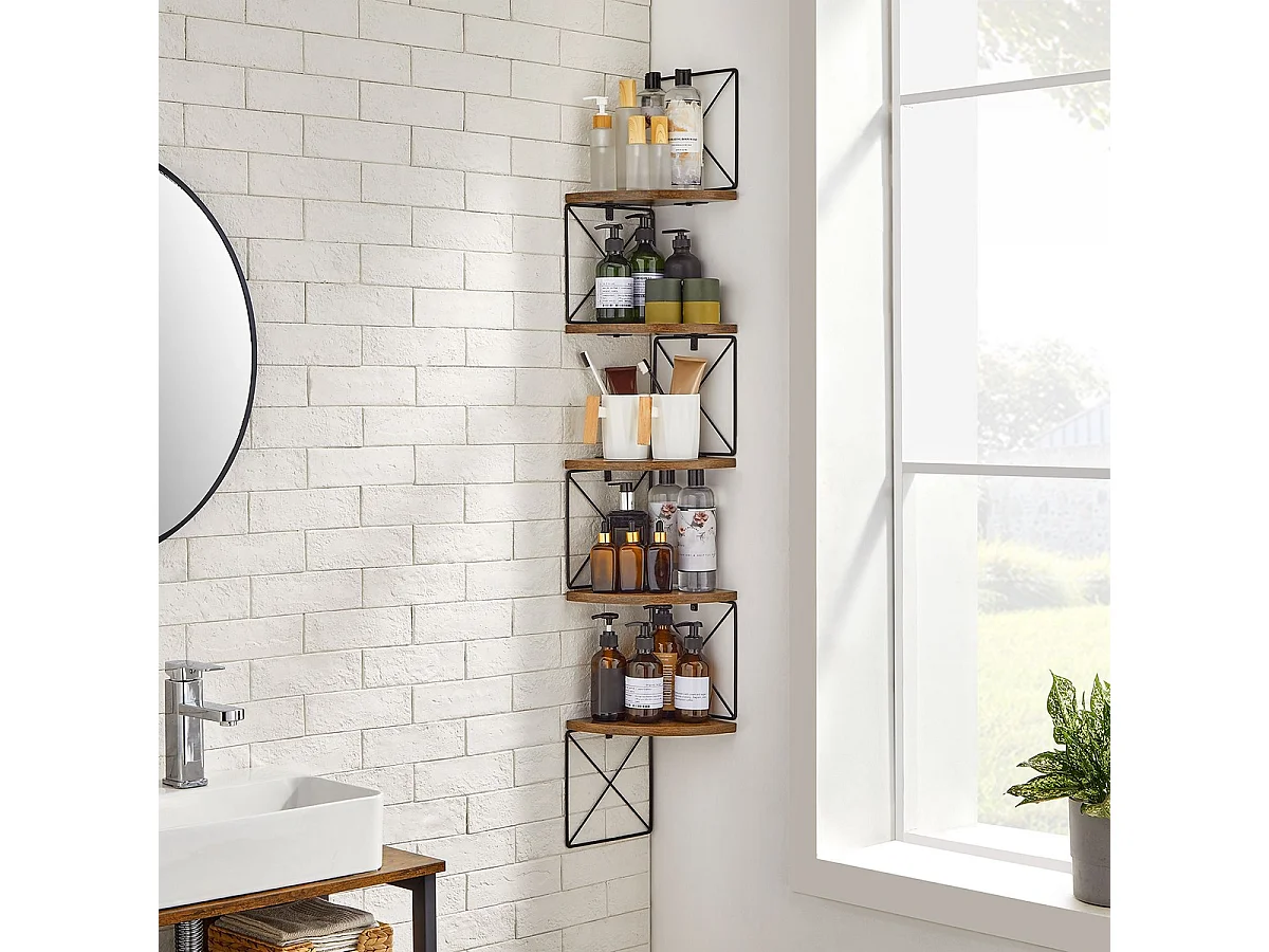 Parya Home Hoekplank, boekenkast met zigzagdesign, 5 lagen, ‎20 x 20 x 127,5 cm, vintage bruinzwart