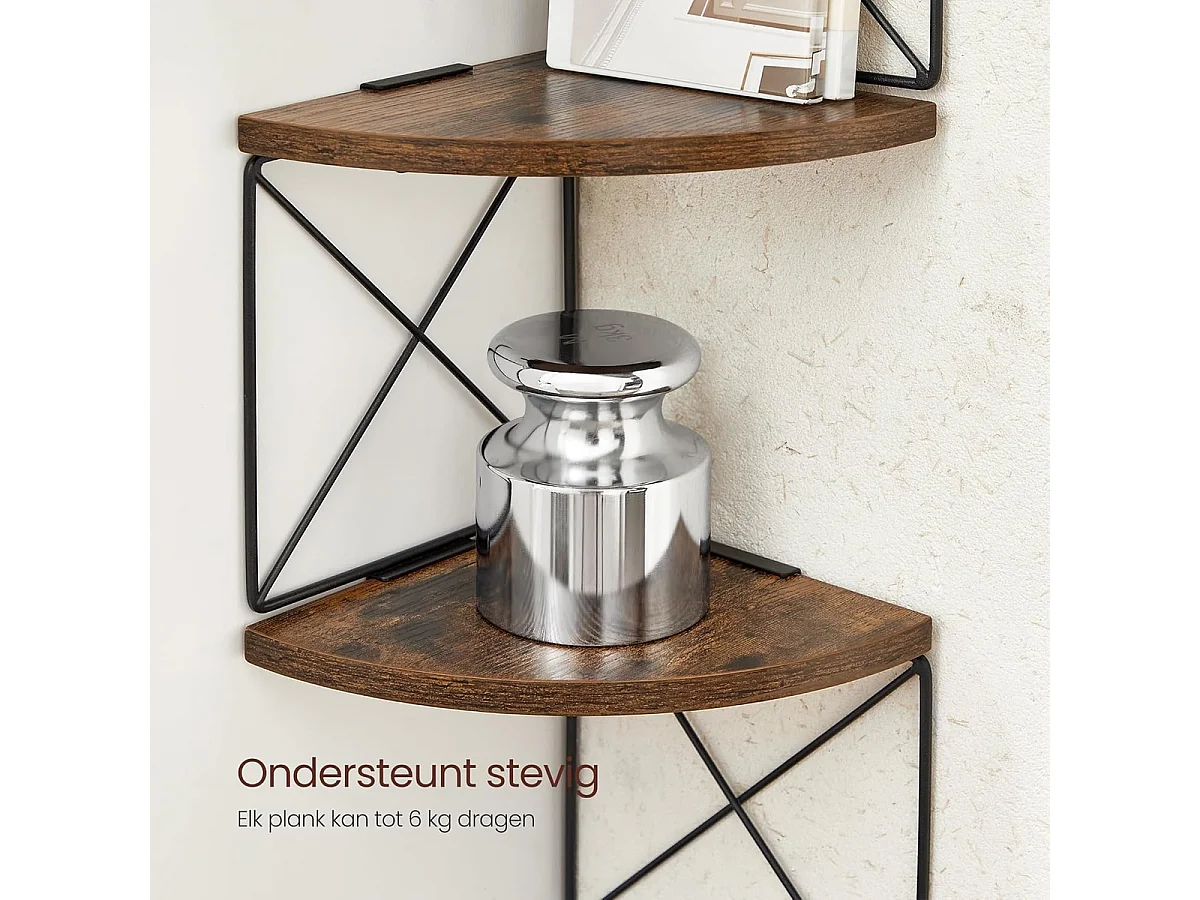 Parya Home Hoekplank, boekenkast met zigzagdesign, 5 lagen, ‎20 x 20 x 127,5 cm, vintage bruinzwart