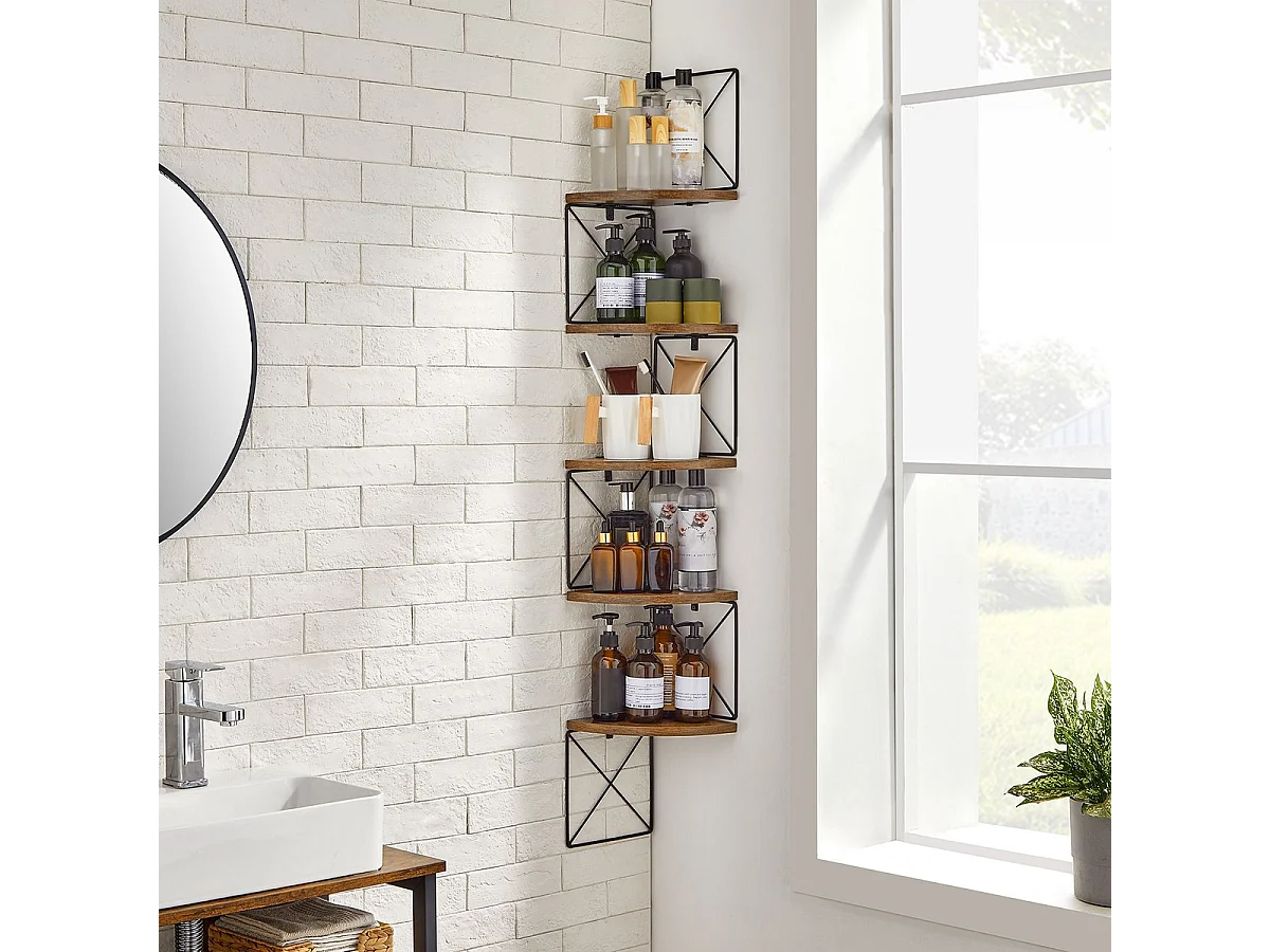 Parya Home Hoekplank, boekenkast met zigzagdesign, 5 lagen, ‎20 x 20 x 127,5 cm, vintage bruinzwart