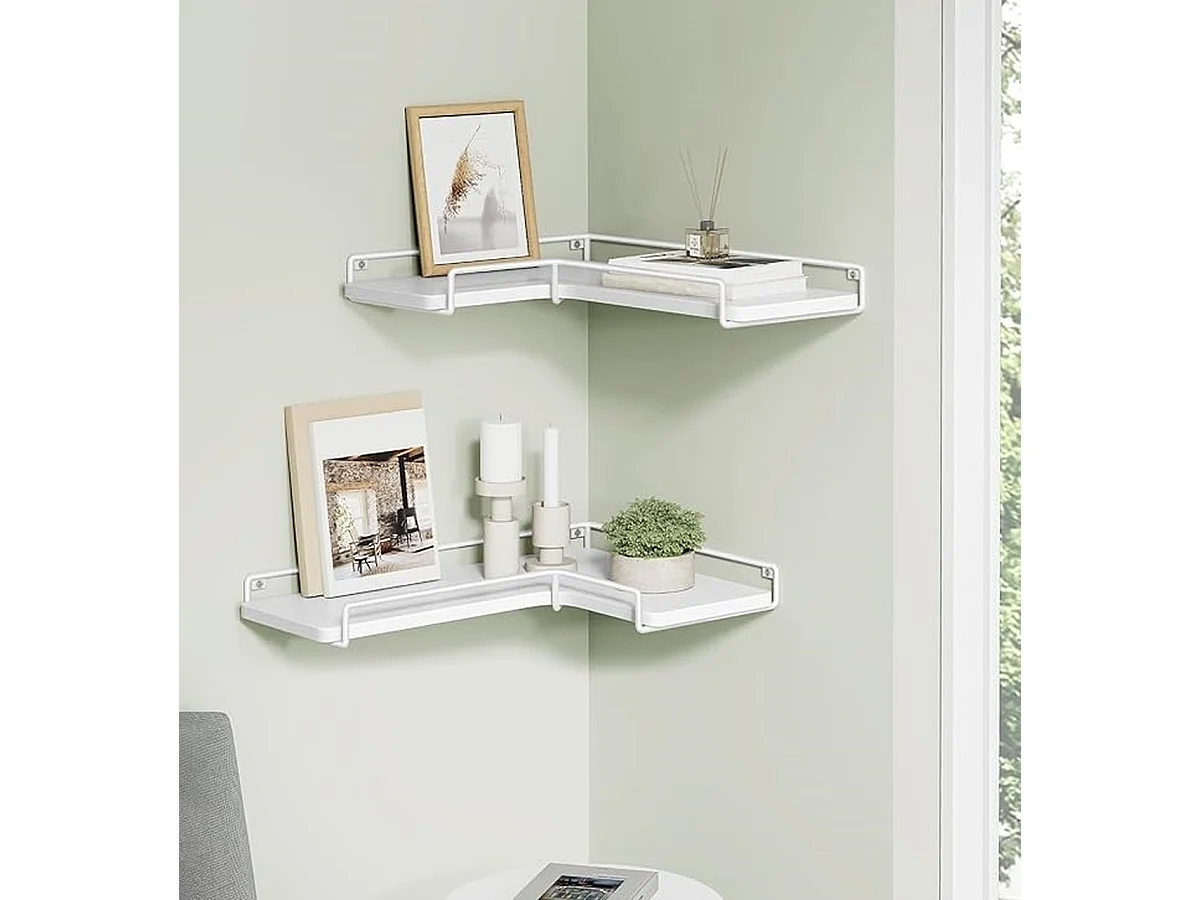 Parya Home zwevende planken, set van 2, L-vormige industriele hoekplanken voor muur, wit
