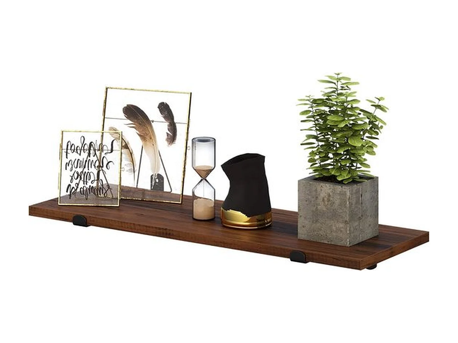 Wandplank, set van 2, 60 x 20 x 7 cm, zwevende plank, bruin-zwart