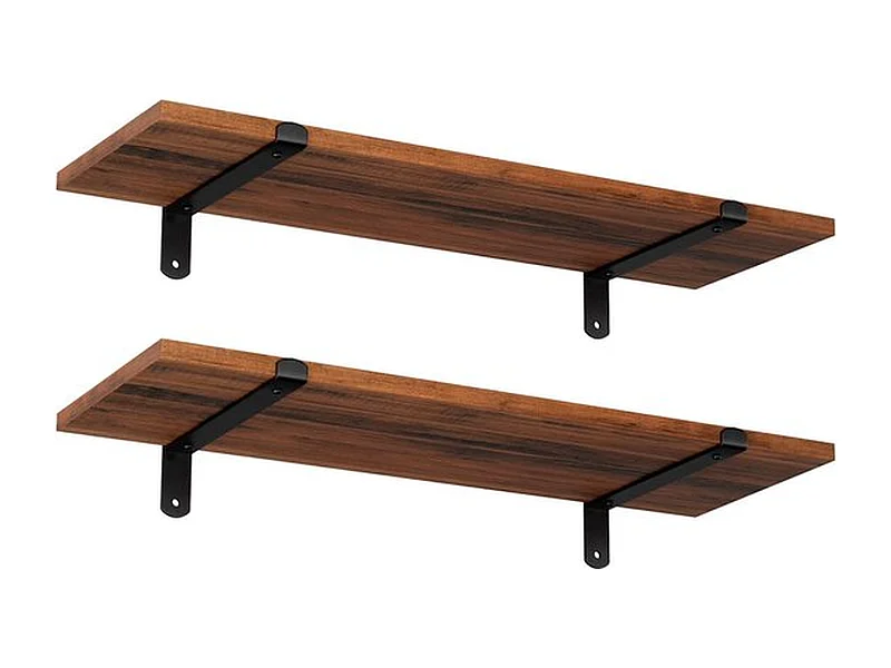 Wandplank, set van 2, 60 x 20 x 7 cm, zwevende plank, bruin-zwart