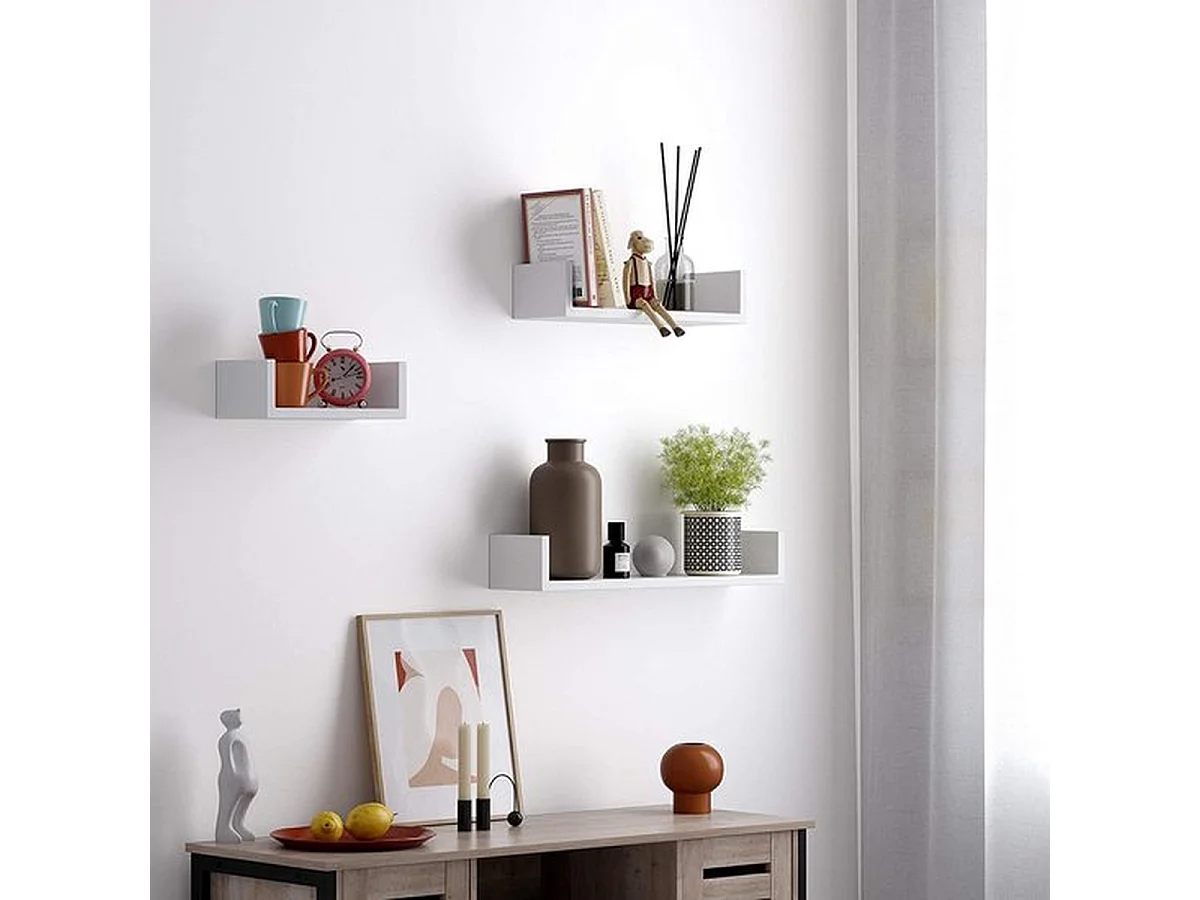 Parya Home wandplank set van 3 zwevende planken, MDF-hout