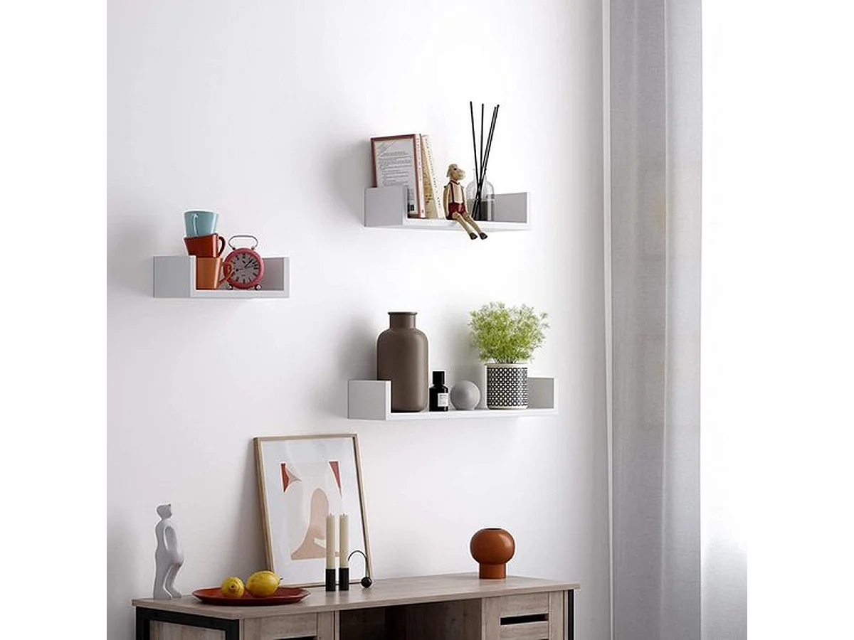 Parya Home wandplank set van 3 zwevende planken, MDF-hout