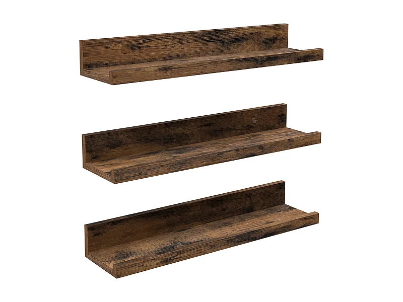 Parya Home étagères murales, set de 3, étagères flottantes, longueur 38 cm, façade surélevée vintage marron