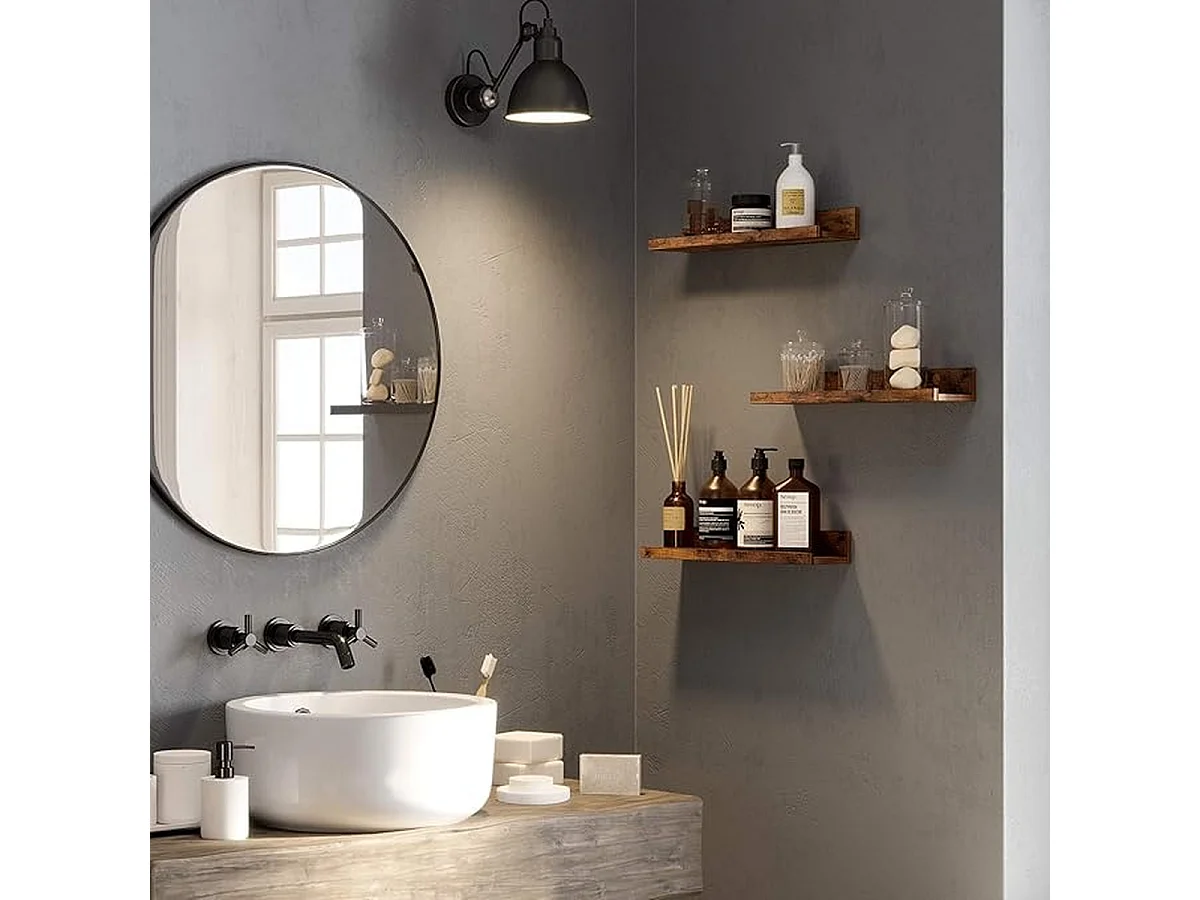 Parya Home wandplanken, set van 3, zwevende planken, lengte 38 cm, verhoogde voorkant vintage bruin