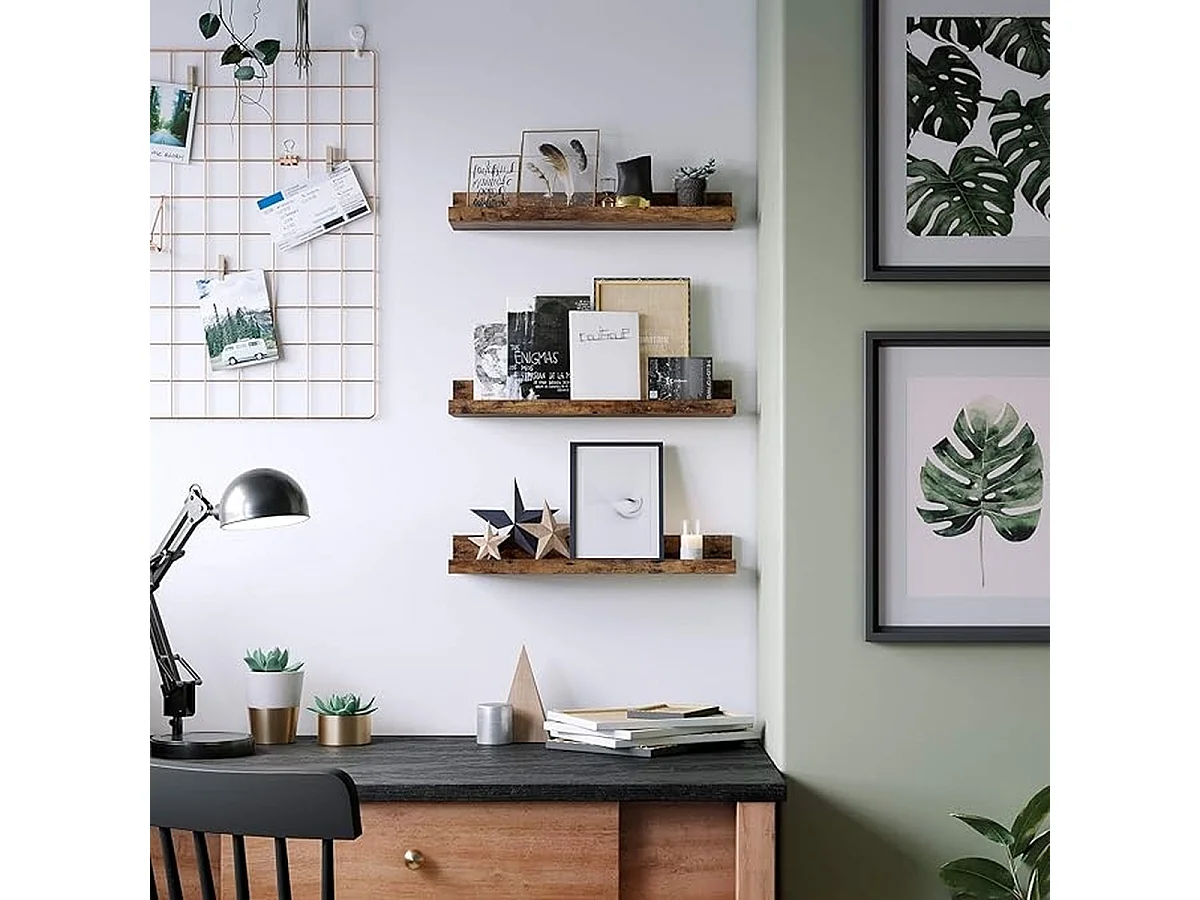 Parya Home wandplanken, set van 3, zwevende planken, lengte 38 cm, verhoogde voorkant vintage bruin