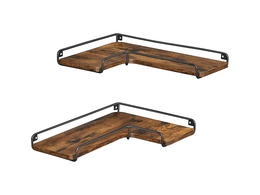 Parya Home L-vormige hoekplank, set van 2, wandplank, industrieel ontwerp, vintage bruin-zwart
