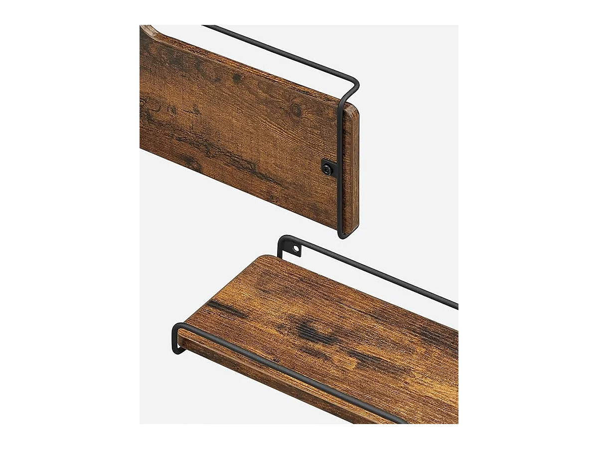 Parya Home L-vormige hoekplank, set van 2, wandplank, industrieel ontwerp, vintage bruin-zwart