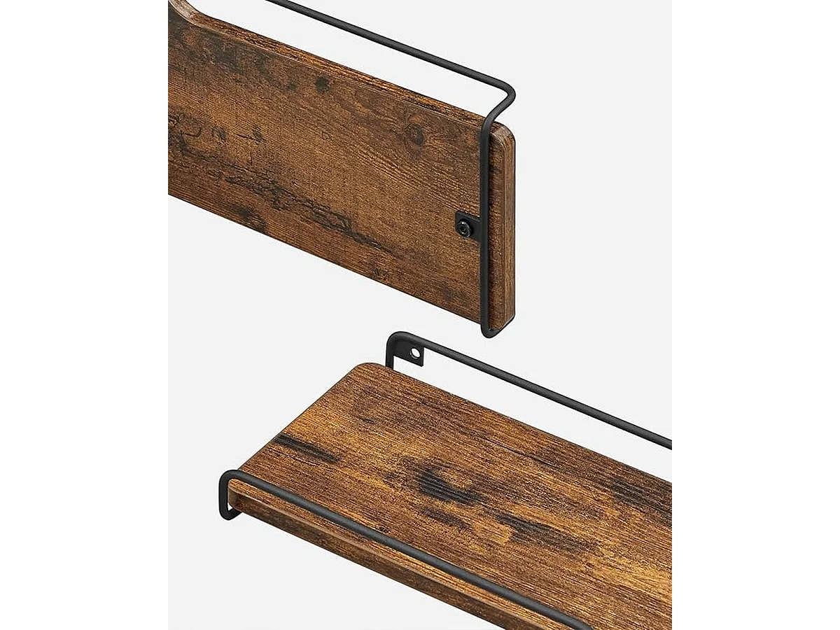 Parya Home L-vormige hoekplank, set van 2, wandplank, industrieel ontwerp, vintage bruin-zwart