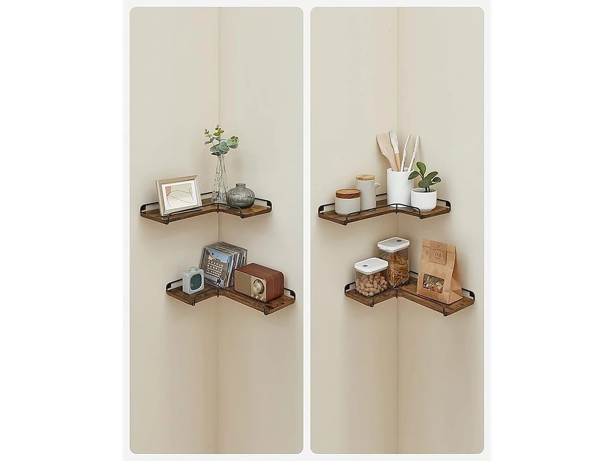 Parya Home L-vormige hoekplank, set van 2, wandplank, industrieel ontwerp, vintage bruin-zwart