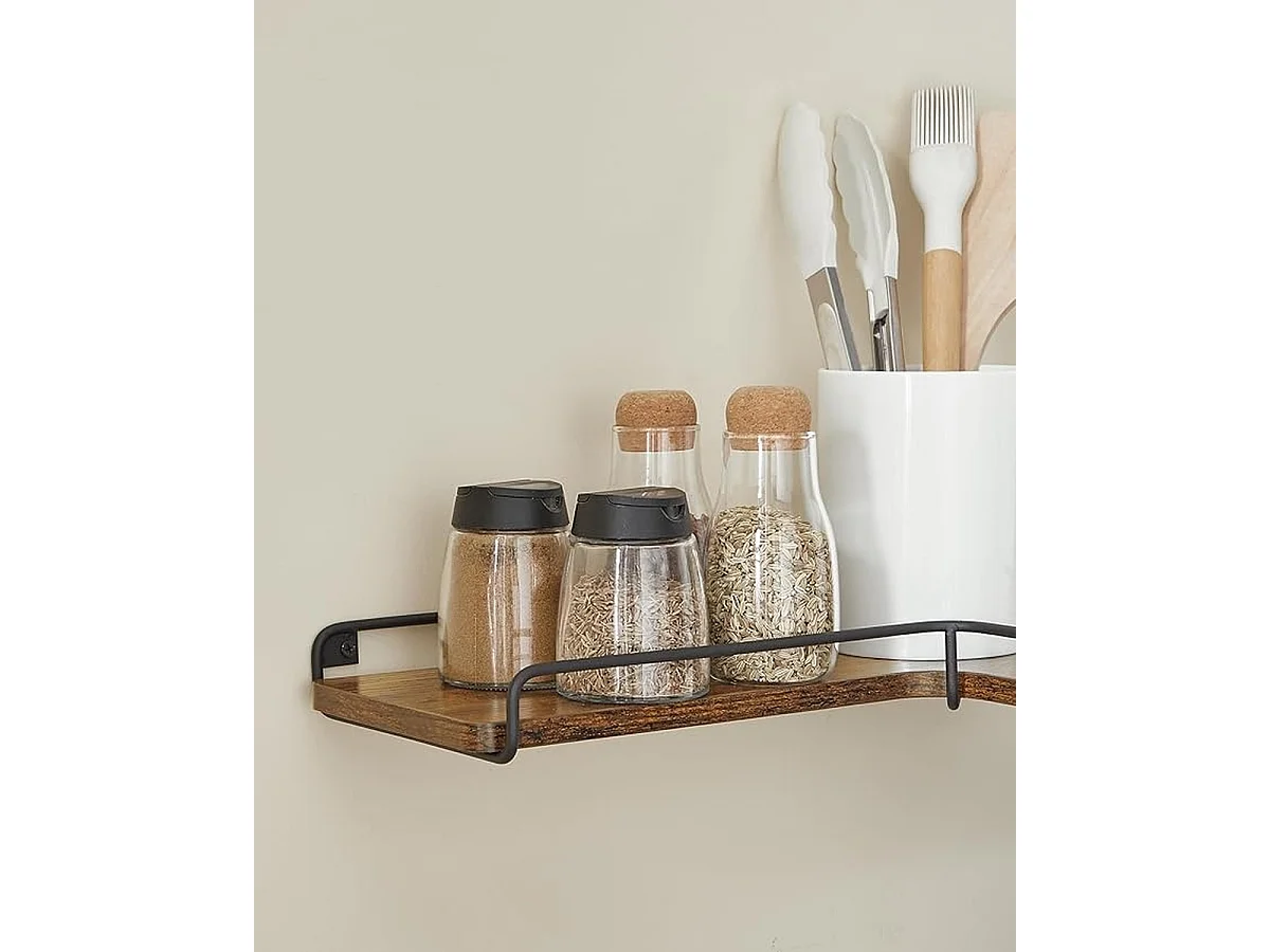 Parya Home L-vormige hoekplank, set van 2, wandplank, industrieel ontwerp, vintage bruin-zwart