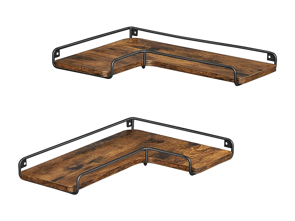 Parya Home L-vormige hoekplank, set van 2, wandplank, industrieel ontwerp, vintage bruin-zwart