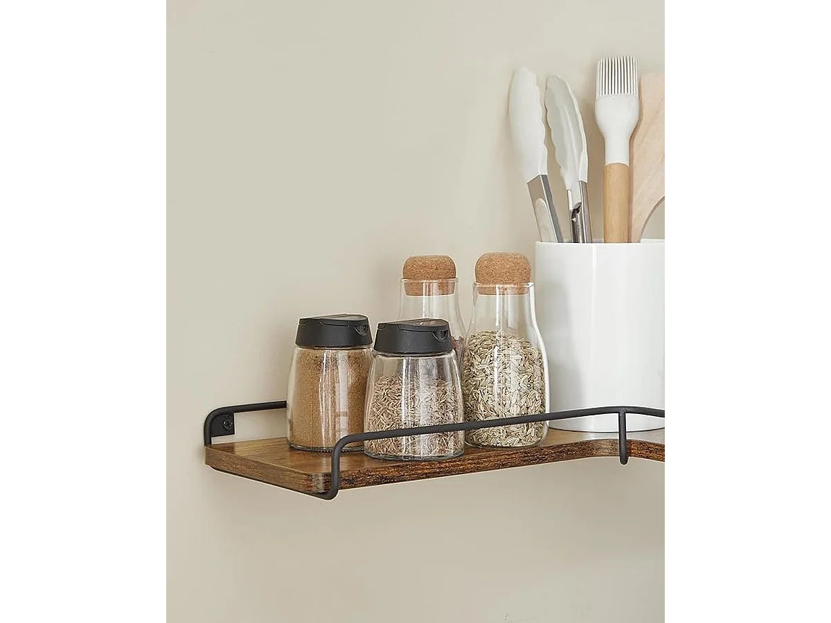 Parya Home L-vormige hoekplank, set van 2, wandplank, industrieel ontwerp, vintage bruin-zwart