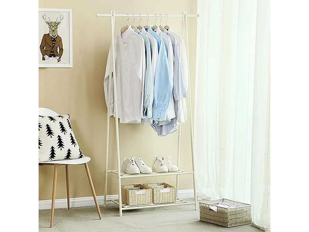 Parya Porte-manteau - Porte-manteau avec porte-chaussures - Blanc - 87,5 x 64 x 155 cm