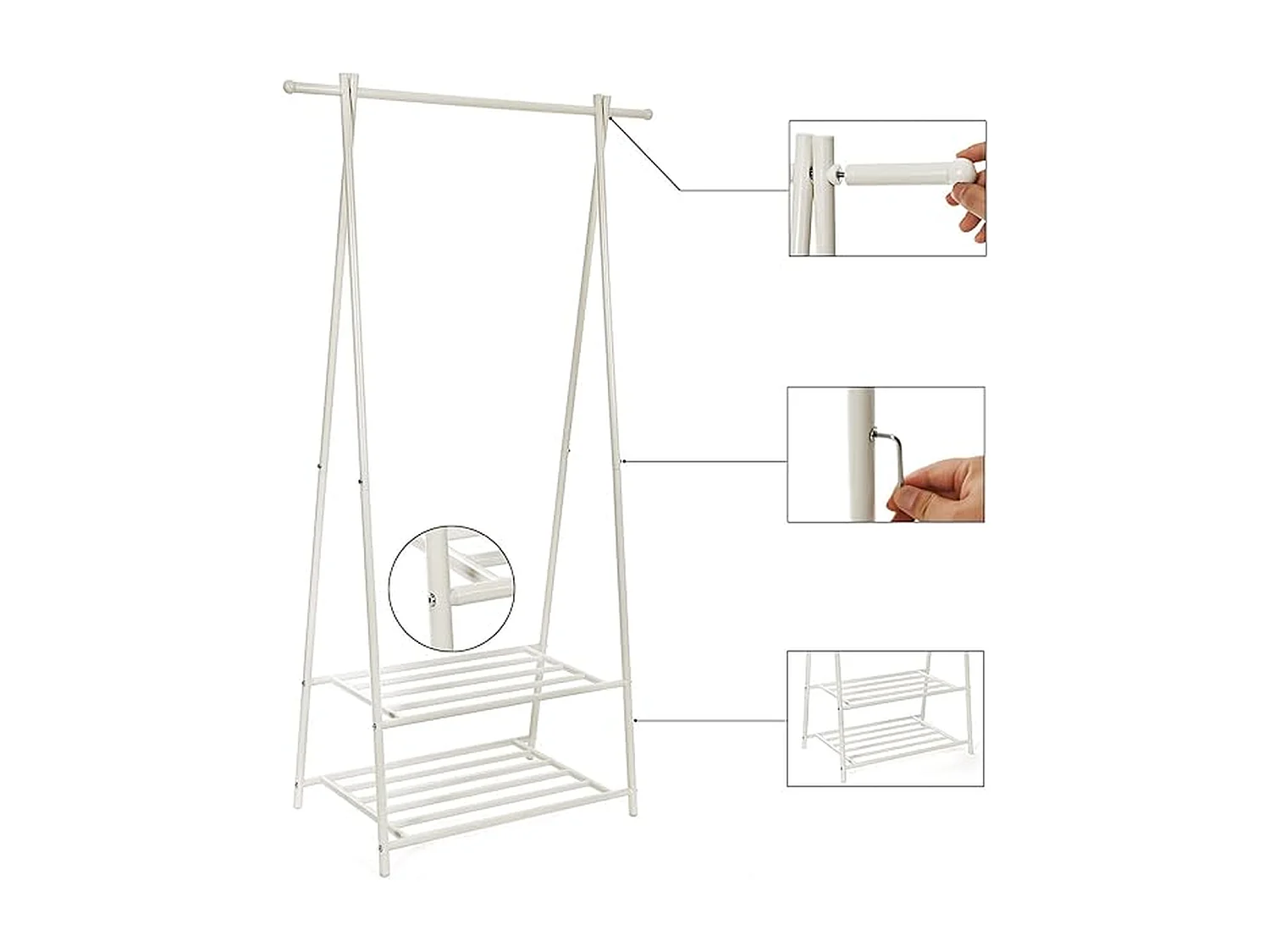 Parya Kledingrek - Kledingstandaard Met Schoenenrek - Wit - 87.5 x 64 x 155 cm