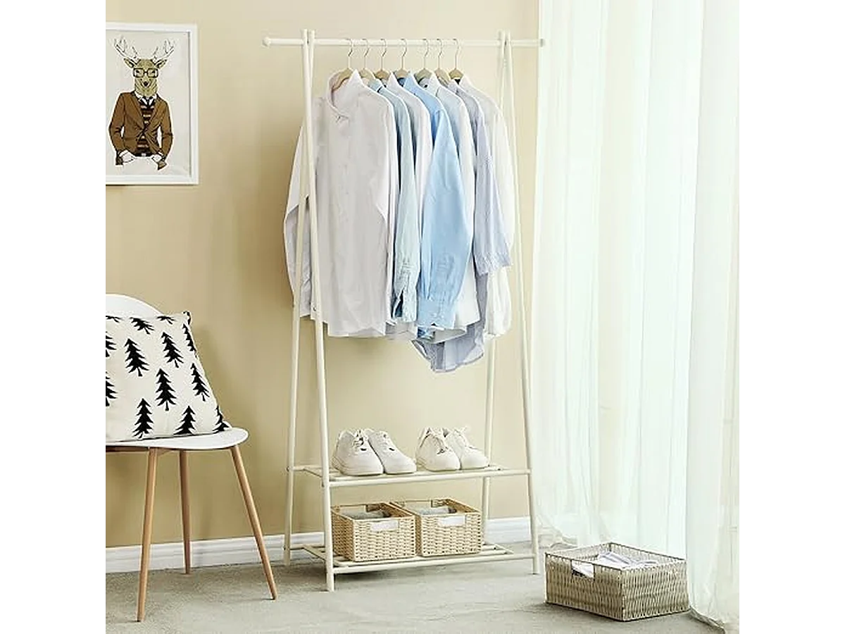 Parya Porte-manteau - Porte-manteau avec porte-chaussures - Blanc - 87,5 x 64 x 155 cm