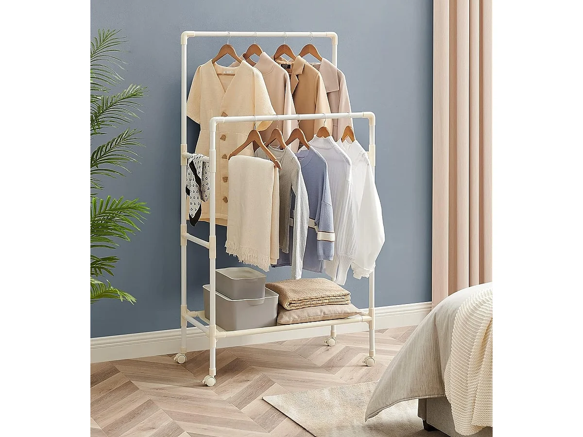 Parya Home Porte-vêtements - 2 barres - métal - blanc