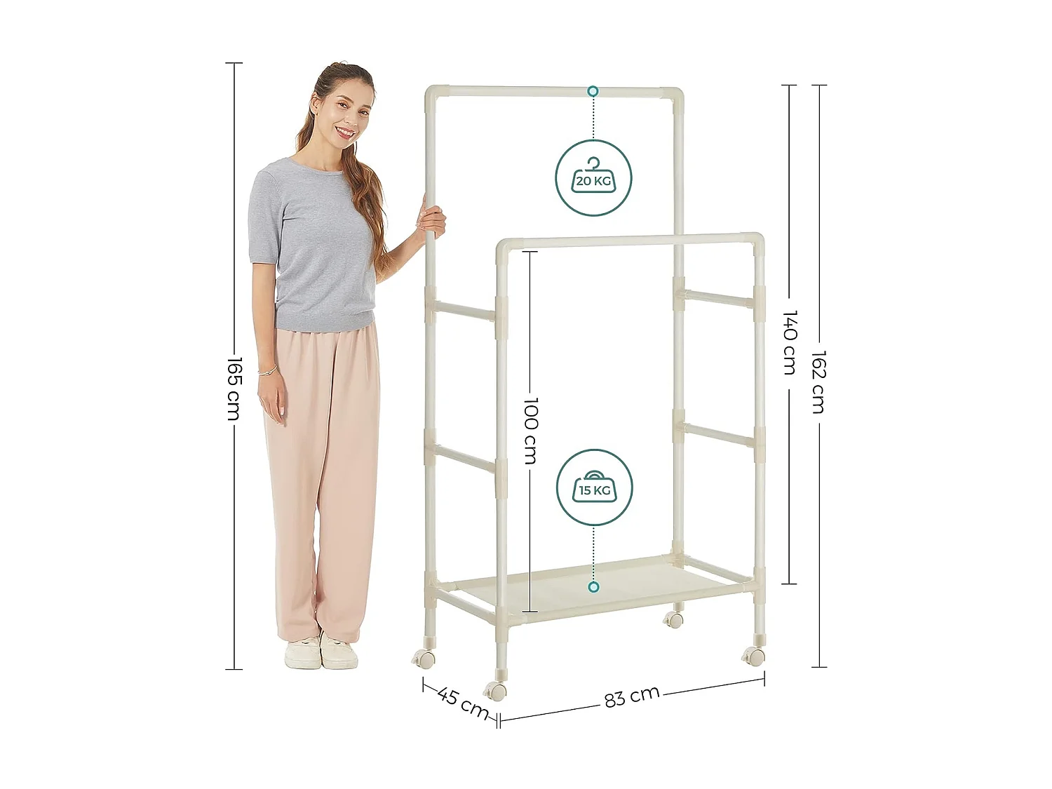 Parya Home Porte-vêtements - 2 barres - métal - blanc