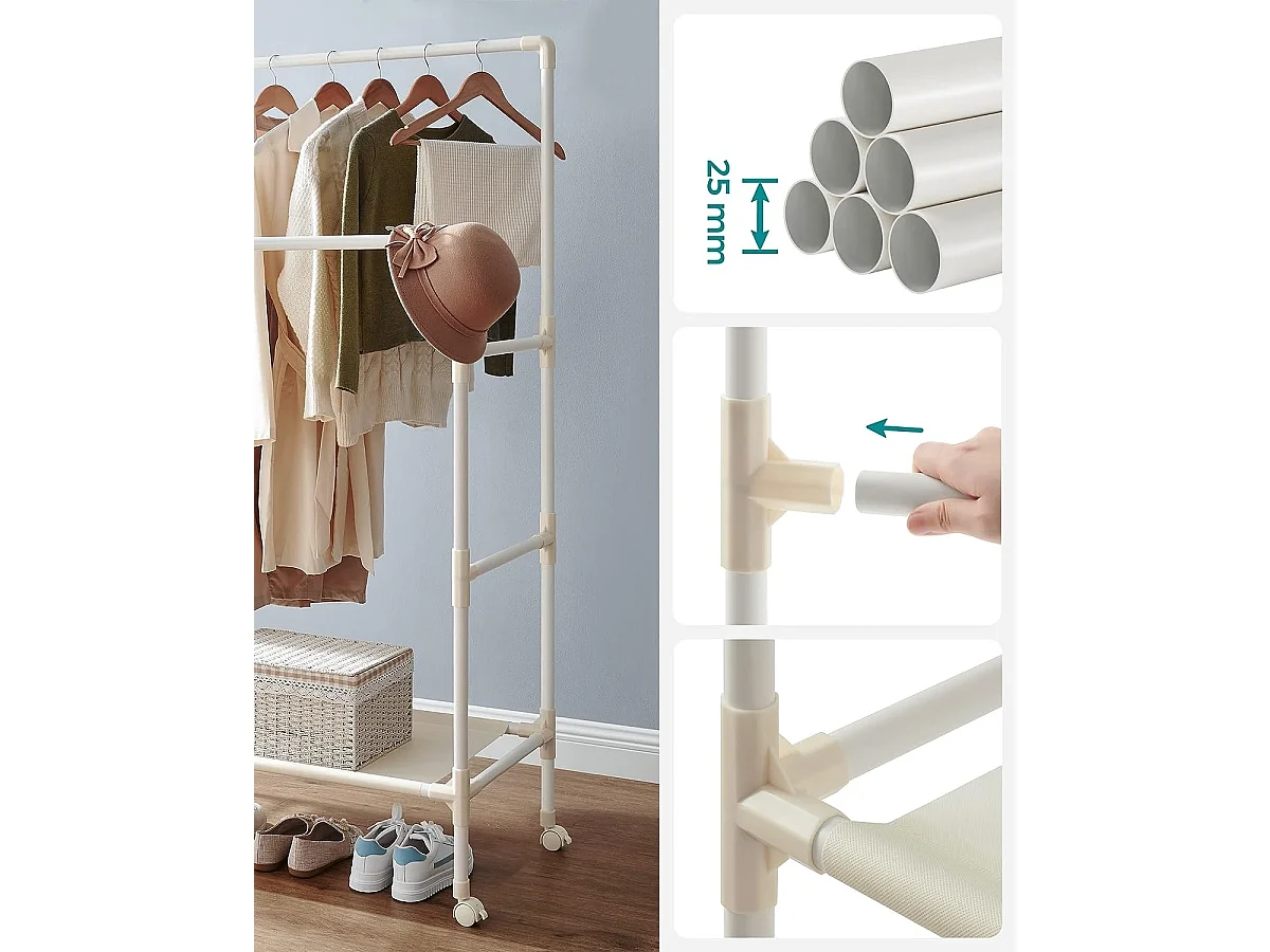 Parya Home kledingrek - 2 stangen - metaal - wit