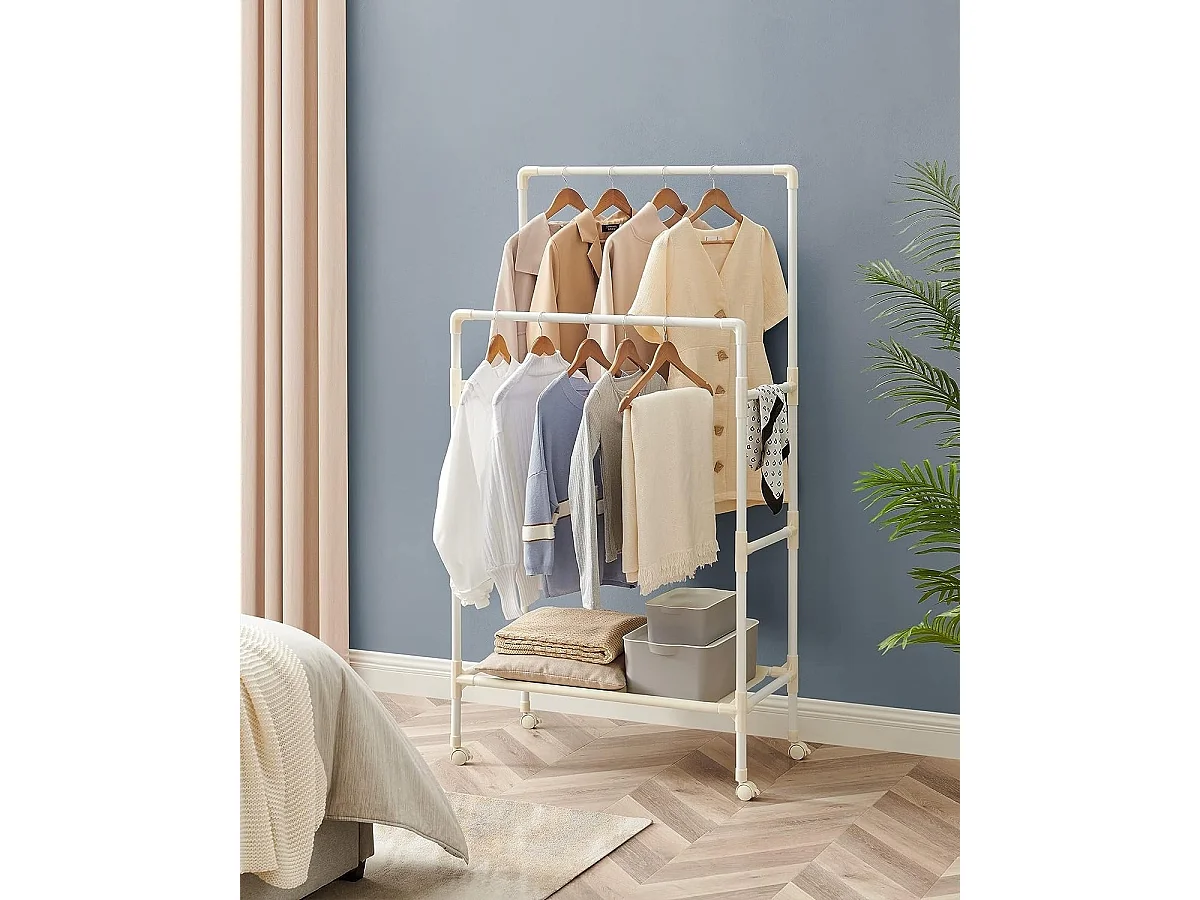 Parya Home kledingrek - 2 stangen - metaal - wit