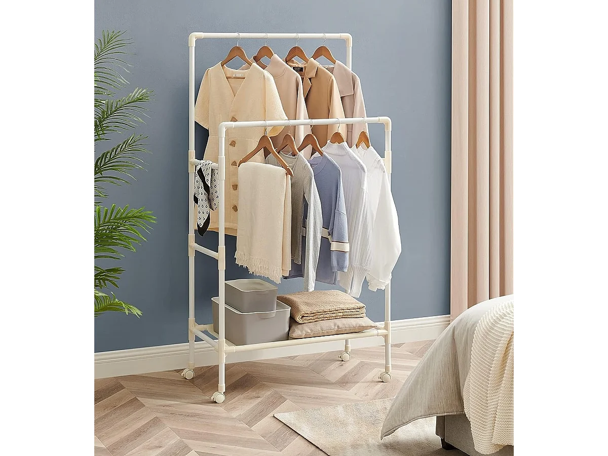 Parya Home kledingrek - 2 stangen - metaal - wit