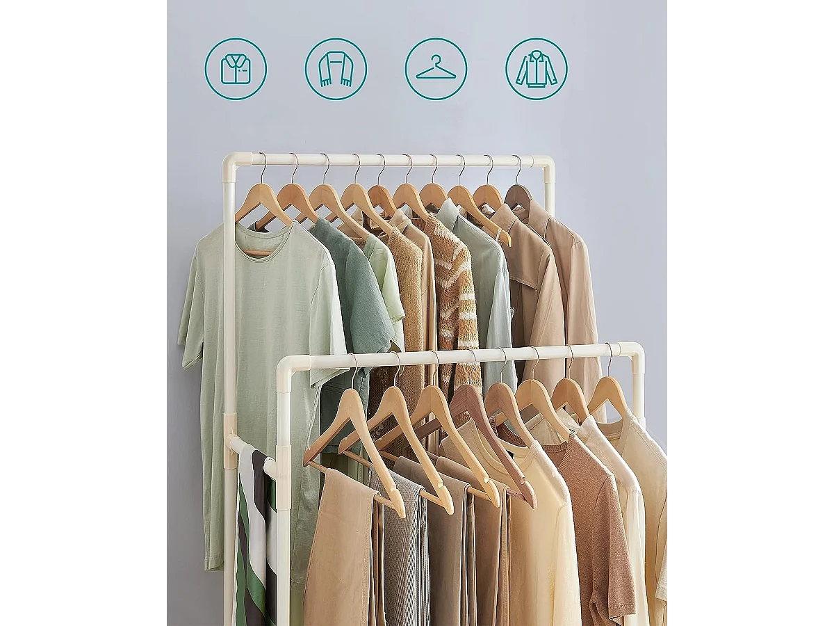 Parya Home kledingrek - 2 stangen - metaal - wit