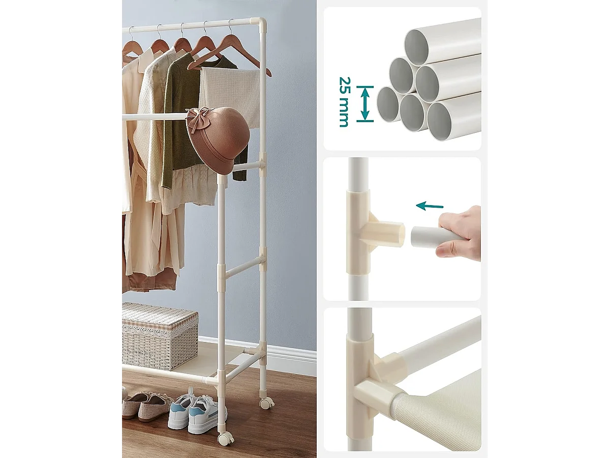 Parya Home kledingrek - 2 stangen - metaal - wit