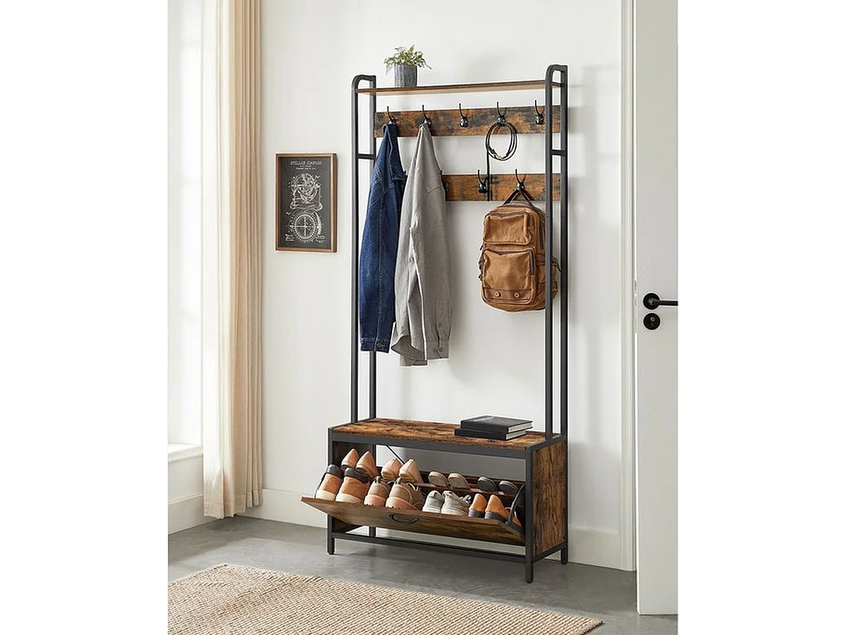 Parya home Porte-manteau avec meuble à chaussures - porte-manteau avec banc - porte-vêtements - porte-chaussures - 9 crochets