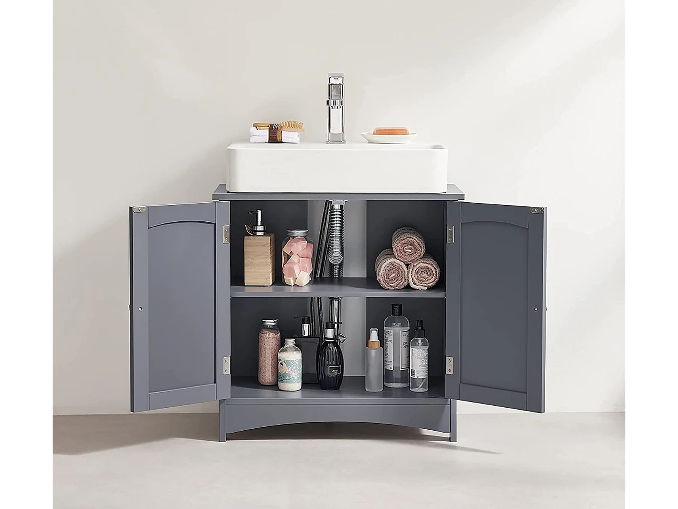 Parya Home - Badkamerkast - Wastafelonderkast - 2 Deuren - Hout - Grijs