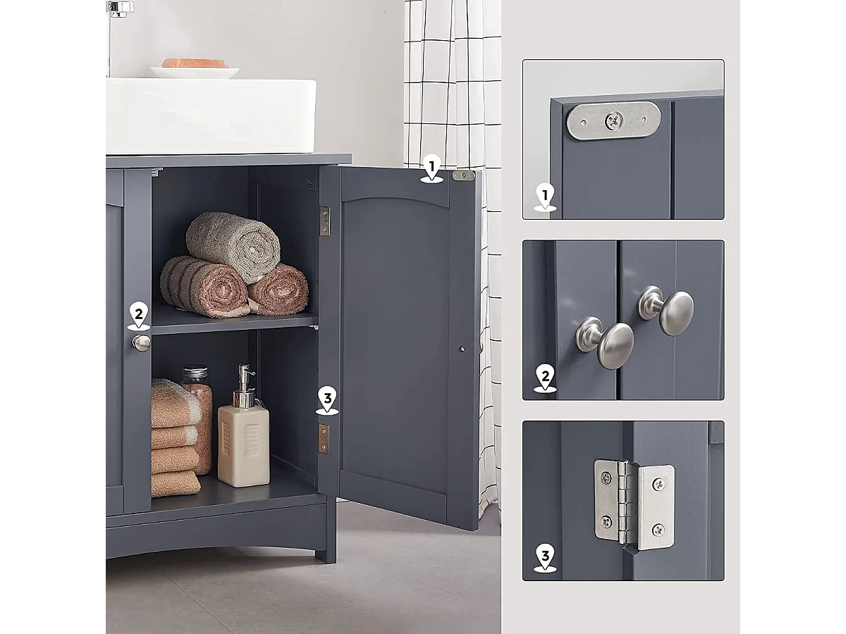 Parya Home - Badkamerkast - Wastafelonderkast - 2 Deuren - Hout - Grijs