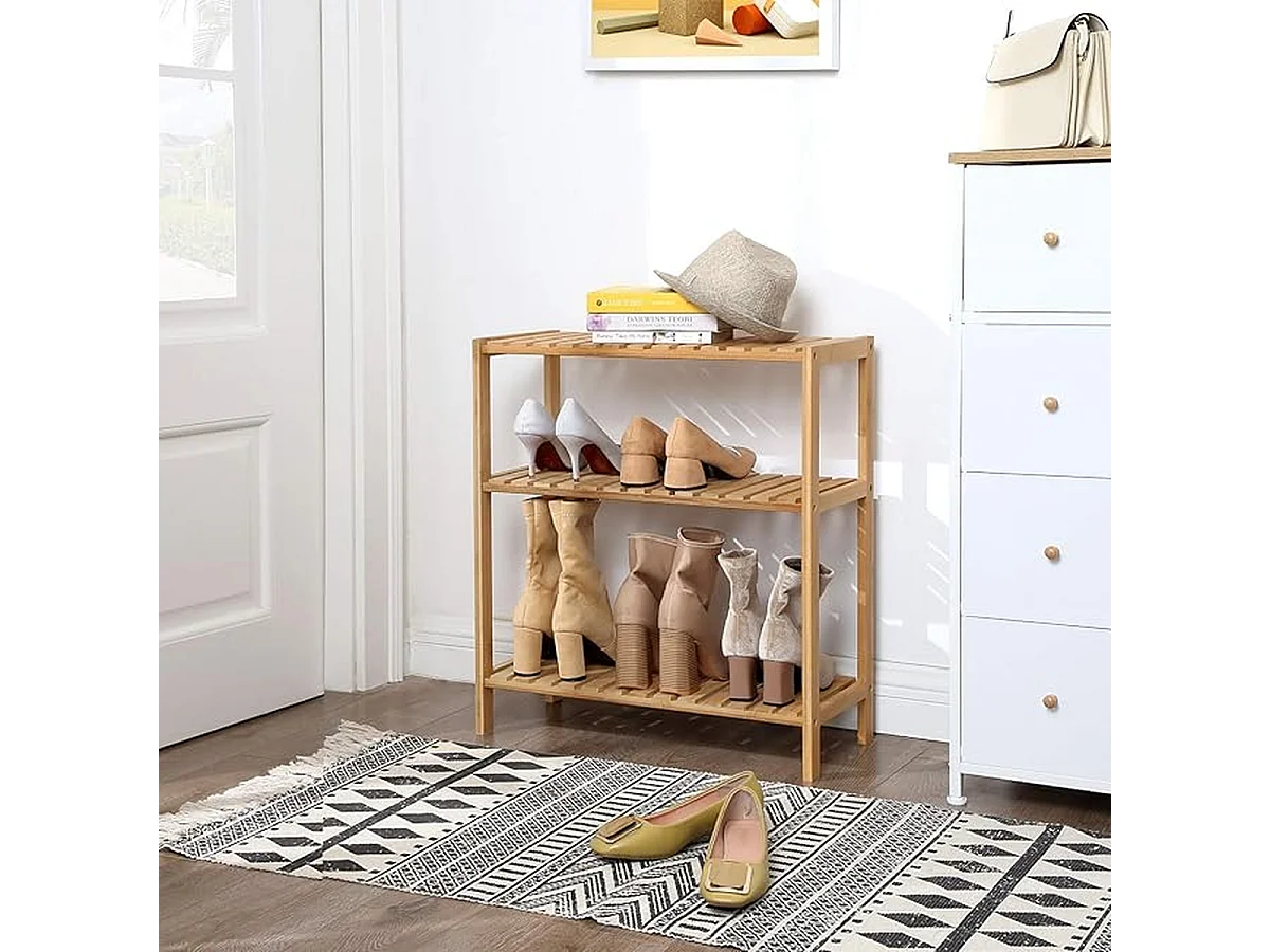 Parya Home - Etagère de salle de bain en bambou - Meuble de salle de bain - 3 étages - Naturel