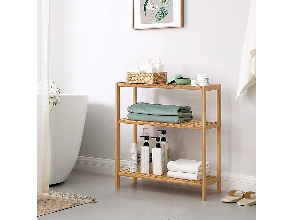 Parya Home - Etagère de salle de bain en bambou - Meuble de salle de bain - 3 étages - Naturel