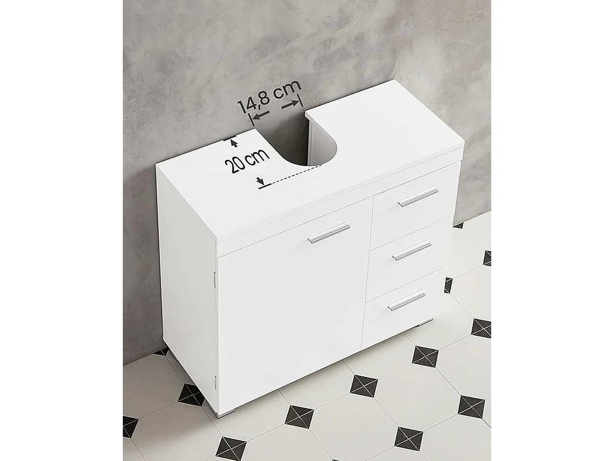 Parya Home Onderkast, Badkamerkast met 3laden, 2 compartimenten achter de deur, 30x 70x 64cm, Wit