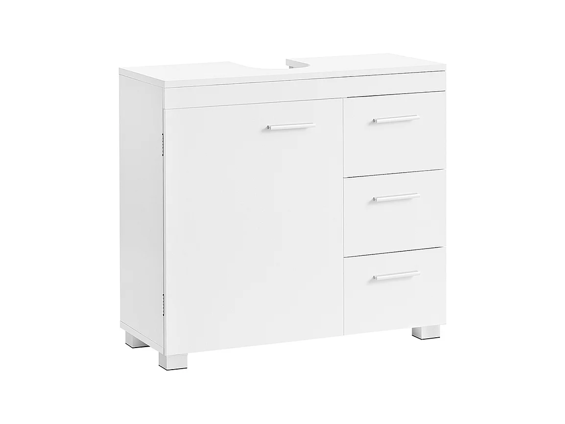 Parya Home Meuble bas, Meuble de salle de bain avec 3 tiroirs, 2 compartiments derrière la porte, 30x 70x 64cm, Blanc