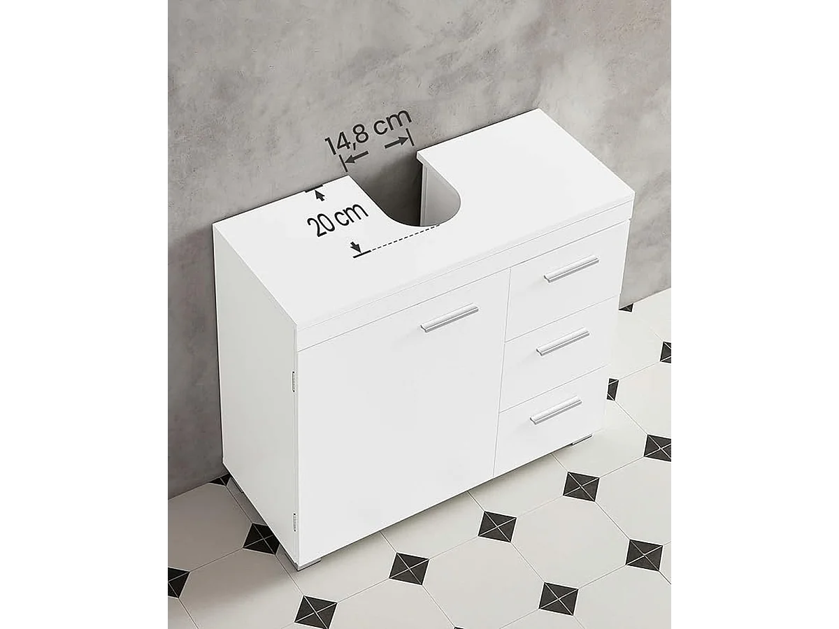 Parya Home Onderkast, Badkamerkast met 3laden, 2 compartimenten achter de deur, 30x 70x 64cm, Wit