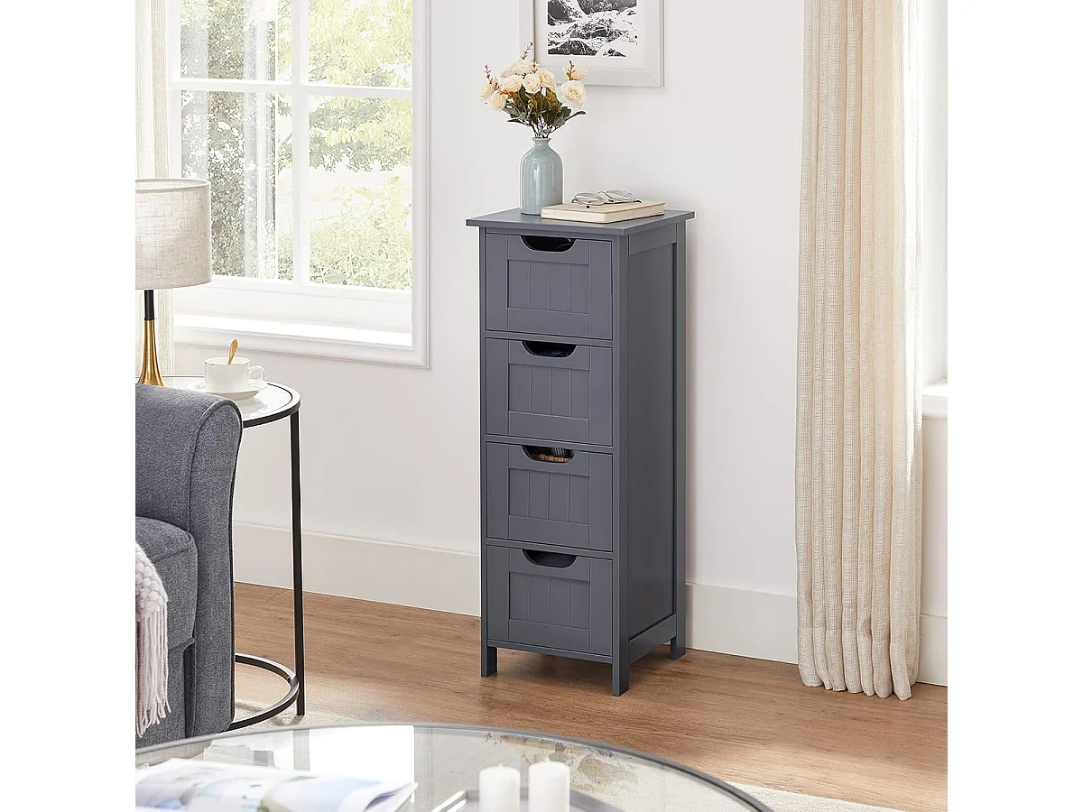 Parya Home Badkamerkast, badkamerkast, zijkast met 4 laden, 30 x 30 x 82 cm,  grijs