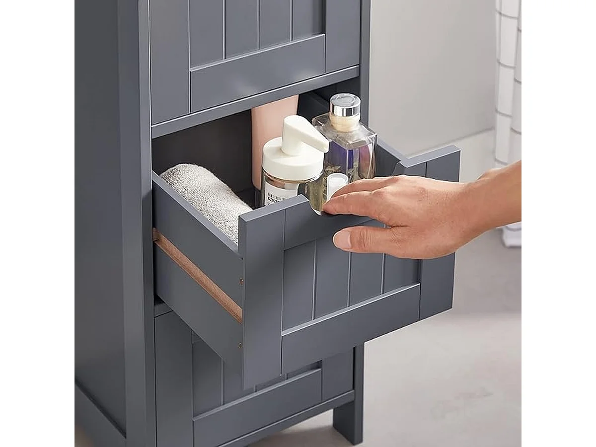 Parya Home Badkamerkast, badkamerkast, zijkast met 4 laden, 30 x 30 x 82 cm,  grijs