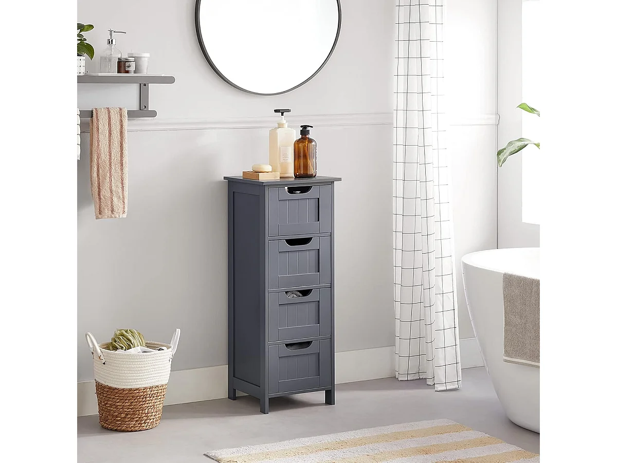 Parya Home Badkamerkast, badkamerkast, zijkast met 4 laden, 30 x 30 x 82 cm,  grijs
