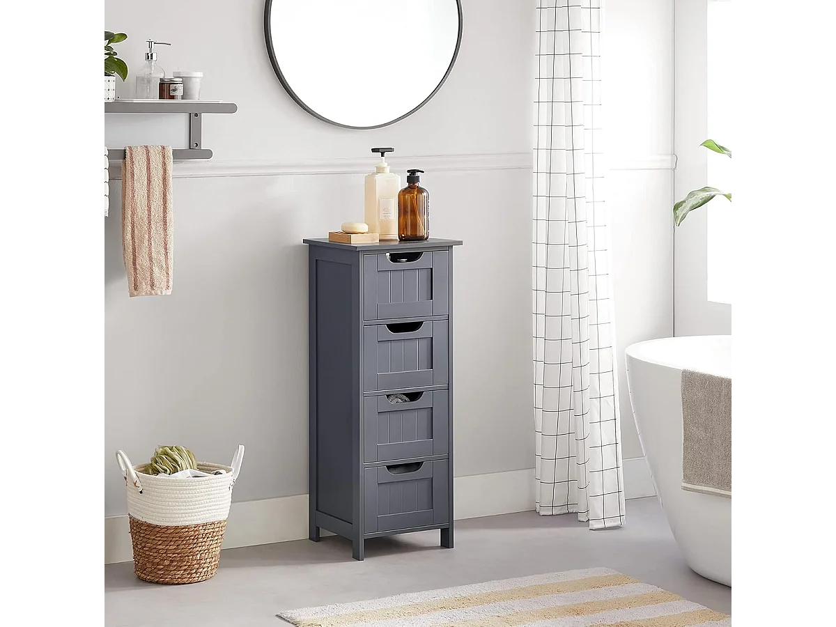 Parya Home Badkamerkast, badkamerkast, zijkast met 4 laden, 30 x 30 x 82 cm,  grijs