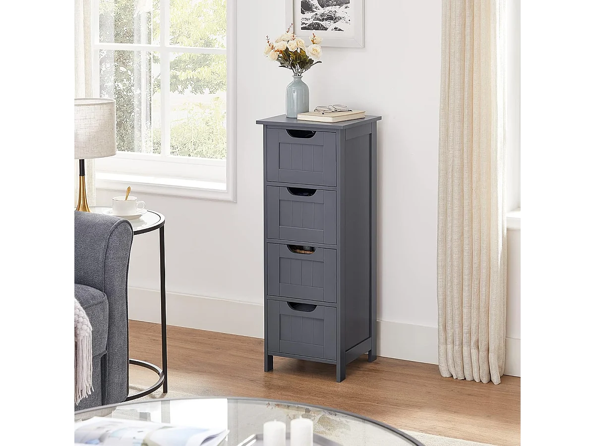 Parya Home Badkamerkast, badkamerkast, zijkast met 4 laden, 30 x 30 x 82 cm,  grijs