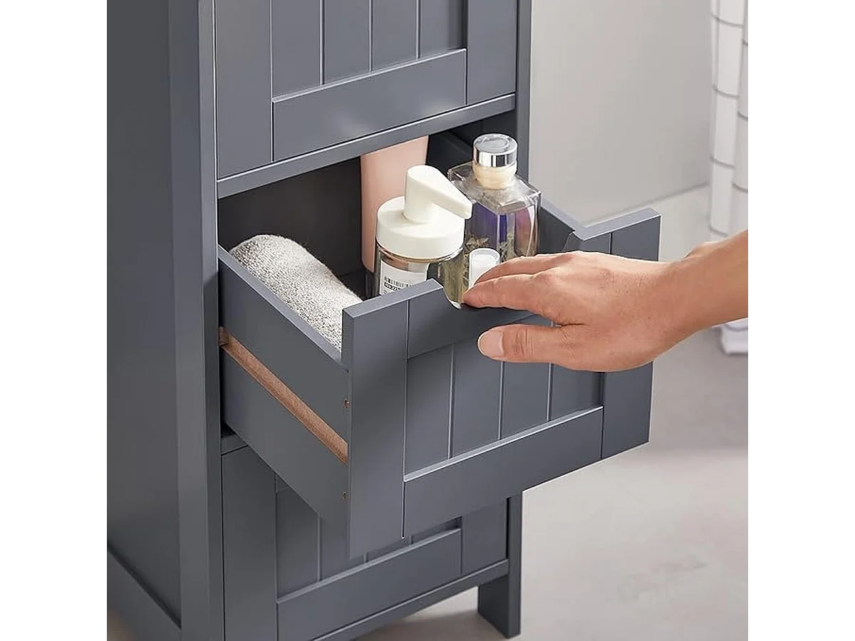 Parya Home Badkamerkast, badkamerkast, zijkast met 4 laden, 30 x 30 x 82 cm,  grijs