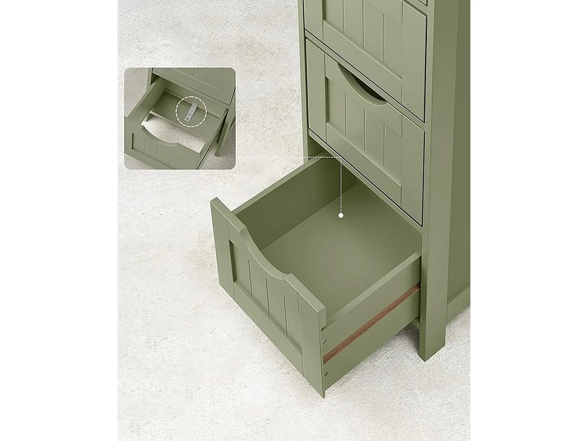 Parya Home Badkamerkast, badkamerkast, zijkast met 4 laden, 30 x 30 x 82 cm, lauriergroen